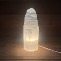 10” Large Selenite Crystal Skyscraper Lamp w/ Cord & Bulb