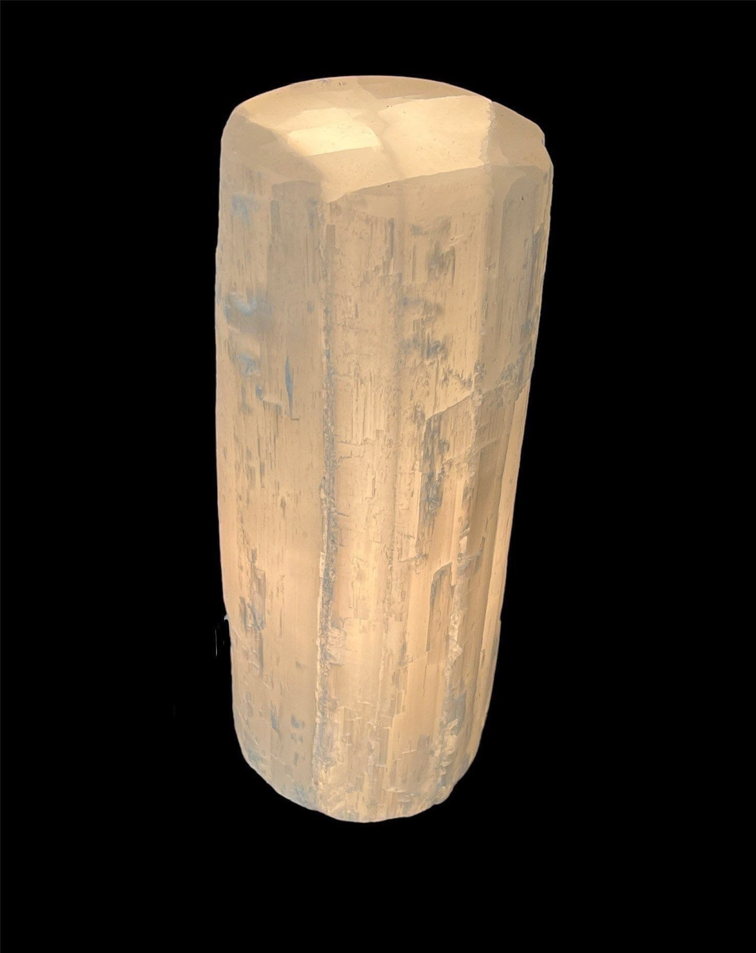 10” Large Flat Top Selenite Crystal Cylinder Lamp w/ Cord & Bulb