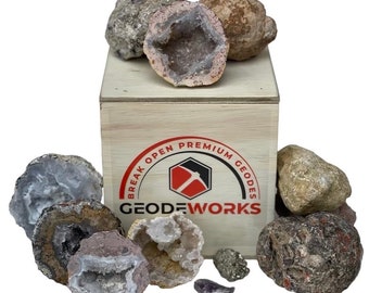 Geodas premium, Choyas, Marroquíes, Cañón de Cristal, Bravos y Trancas Mexicanas, en caja de regalo de madera - 5 geodas grandes enteras