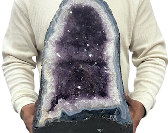 Natural Purple Amethyst Cathedral 48.50 lbs | Standing Geode Cave Color Crystal 15” w/ Base | Home Office Décor