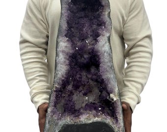 Natural Purple Amethyst Cathedral 57.65 lbs | Standing Geode Cave Color Crystal 20.25” w/ Base | Home Office Décor
