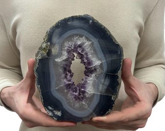 Medium Natural Purple Amethyst Circle Ring Druzy Slab | Slice - 7” 3.85 lbs | Polished on Both Sides