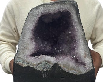 Natural Purple Amethyst Cathedral 27.30 lbs | Standing Geode Cave Color Crystal 10” w/ Base | Home Office Décor