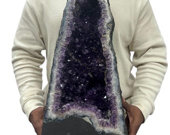 Natural Purple Amethyst Cathedral 48.15 lbs | Standing Geode Cave Color Crystal 19.75” w/ Base | Home Office Décor