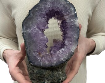 Medium Natural Purple Amethyst Circle Ring Druzy Slab | Slice - 9.5” 5 lbs | Polished on Both Sides