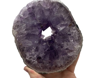 Medium Natural Purple Amethyst Circle Ring Druzy Slab | Slice - 6.5” 3.45 lbs | Polished on Both Sides