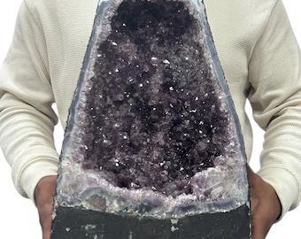 Natural Purple Amethyst Cathedral 45.10 lbs | Standing Geode Cave Color Crystal 14.5” w/ Base | Home Office Décor