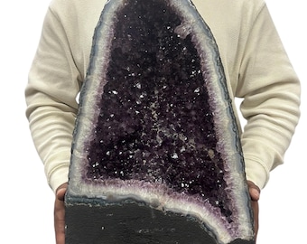 Natural Purple Amethyst Cathedral 56.90 lbs | Standing Geode Cave Color Crystal 18” w/ Base | Home Office Décor