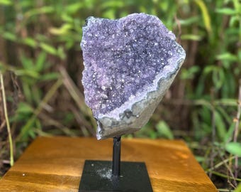 Large Amethyst Natural Druzy on Metal Pin Stand 7.5” | Home Office Decor