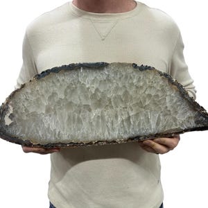 Gran losa/rebanada de ágata gruesa con soporte de metal - Color natural 20" 11.50 libras / Decoración para el hogar y la oficina