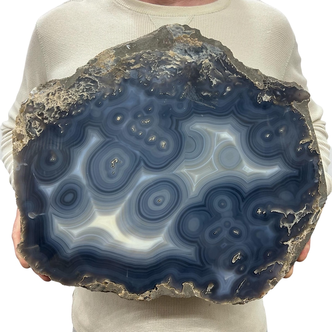 Huge Agate Slab | Slice - Thick W/ Metal Stand - Natural Color 16