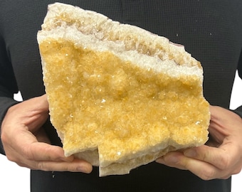 Large Orange Citrine Crystal Druzy w/ Metal Stand 8” 7.35 lbs Home | Office Décor Geology  Gift