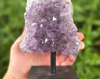 Amethyst Natural Druzy on Metal Pin Stand 5” | Home Office Decor