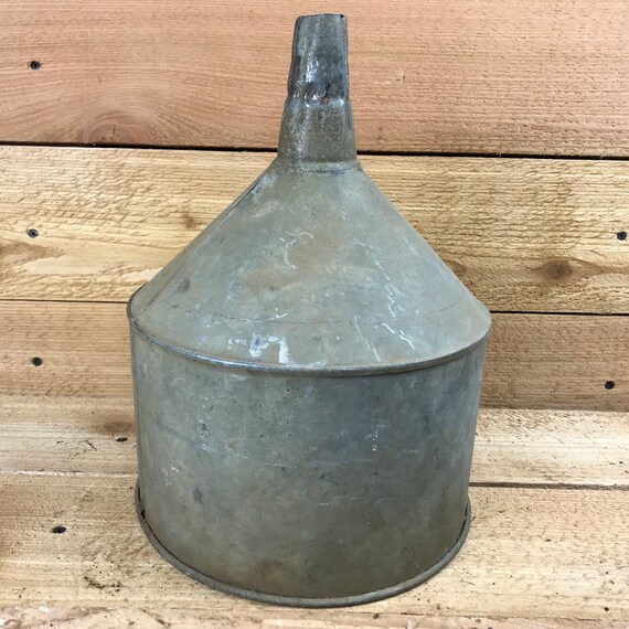 Large Vintage Galvanized Metal Tin Oil Gas Funnel Industrial Large Vintage Galvanized Metal Tin Oil
