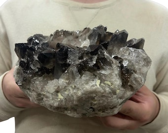 Large Smokey Quartz Cluster - Beautiful Crystals 8.5” 11.90 Lbs Natural Clear Quartz with Irradiated Crystals