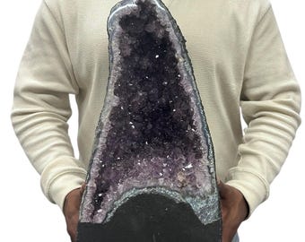 Natural Purple Amethyst Cathedral 37.30 lbs | Standing Geode Cave Color Crystal 16.75” w/ Base | Home Office Décor