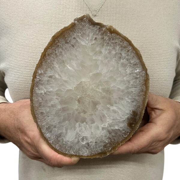 Huge Agate  Slab | Slice - Thick w/ Metal stand - Natural Color 8" 2.55 lbs | Home Office Décor
