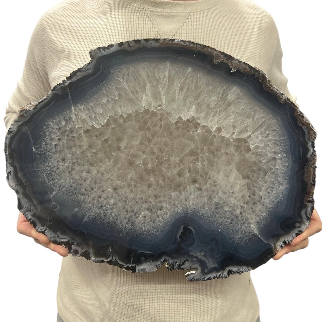 Huge Agate Slab | Slice - Thick W/ Metal Stand - Natural Color 16