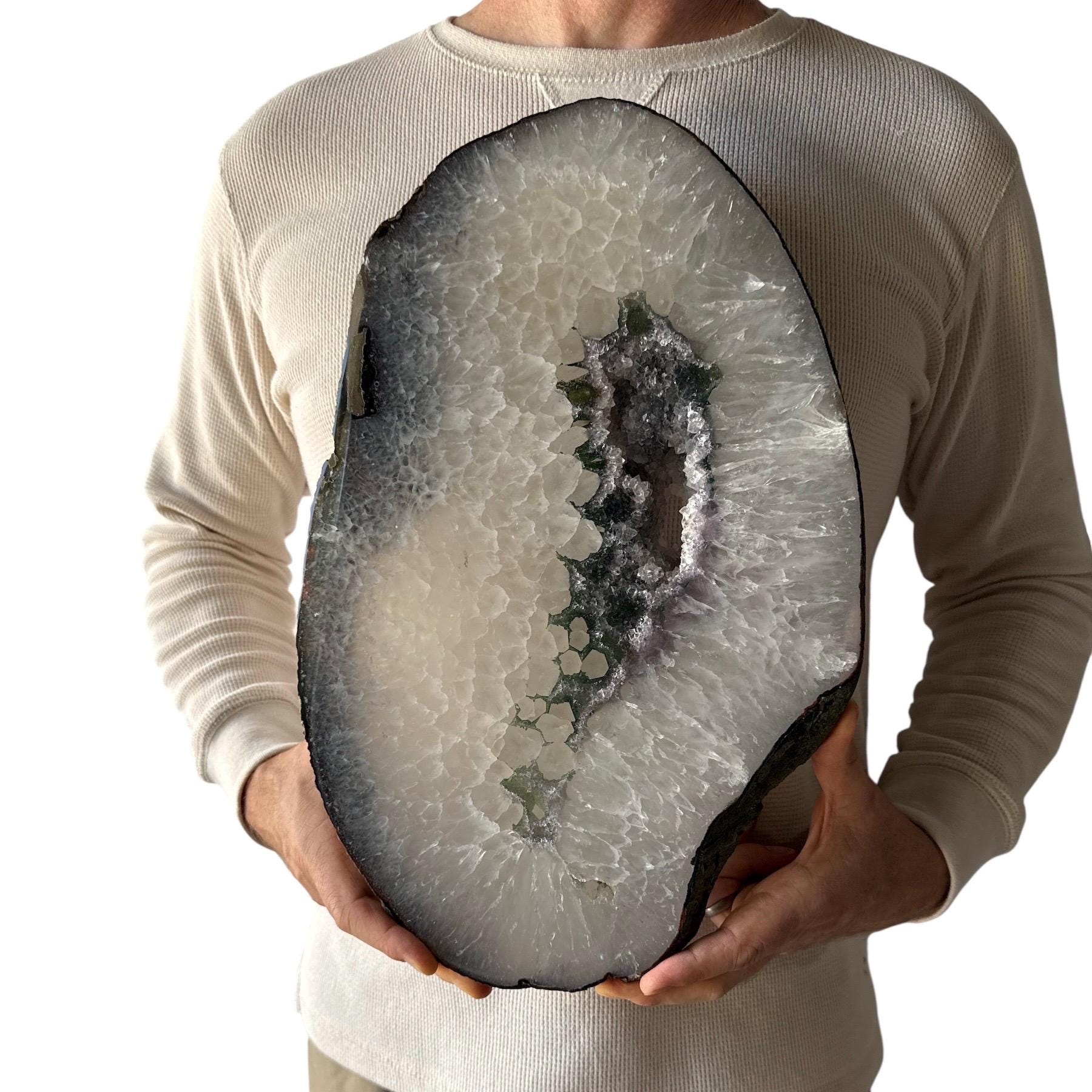 Huge Natural Agate Slab | Slice - Thick w/ Metal Stand - 11.4 lb 16.5" | Beautiful Home Office Table Décor