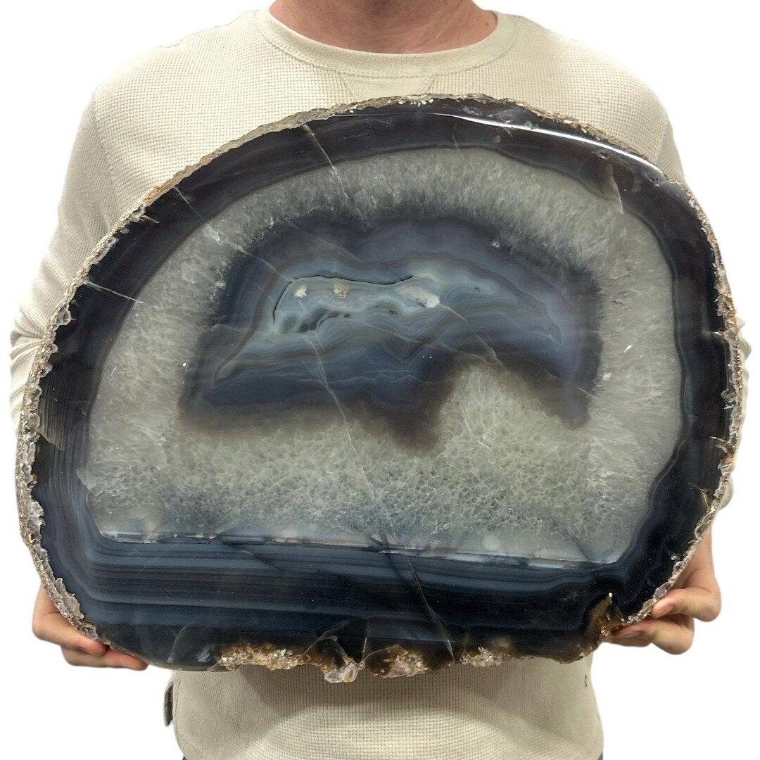 Huge Agate Slab | Slice - Thick W/ Metal Stand - Natural Color 19.5