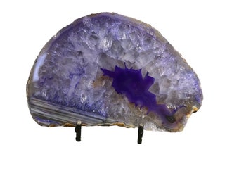 Large Agate Slab/Slice - Thick w/ Metal stand - Natural Violet Purple Color 4.00”