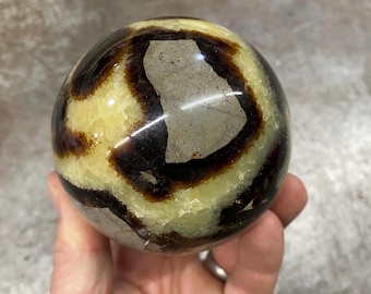 Large Septarian Polished Sphere W/ Metal Stand 3" Diameter