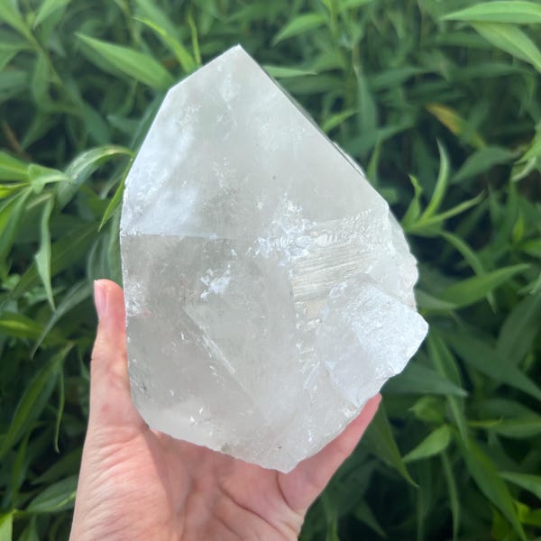 Large Natural Top Polished Quartz Crystal Point with Cut Base | 5” 3.8 Lbs