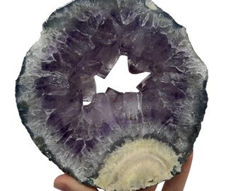 Medium Natural Purple Amethyst Circle Ring Druzy Slab | Slice - 6.5” 3.4 lbs | Polished on Both Sides