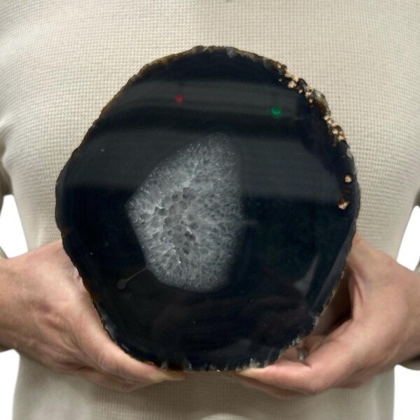 Huge Agate  Slab | Slice - Thick w/ Metal stand - Natural Color 8" 3.47 lbs | Home Office Décor