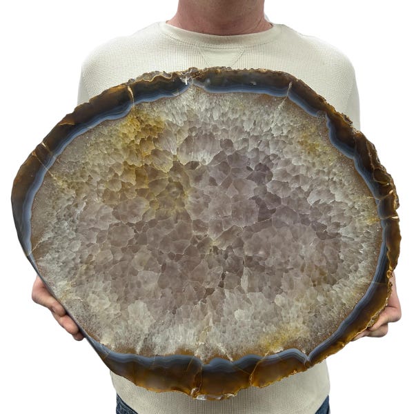 Gran losa/rebanada de ágata gruesa con soporte de metal - Color natural 48 cm (19") 11 kg (24,50 libras) / Decoración para el hogar y la oficina