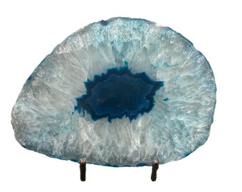 Large Agate Slab/Slice - Thick w/ Metal stand - Natural Blue Color 4.50