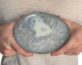 Large Agate Slab/Slice - Thick w/ Metal stand - Natural Color 7.25”