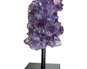 Amethyst Natural Druzy on Metal Rod Pin Stand 7.25” Home Office Decor -  Beautiful