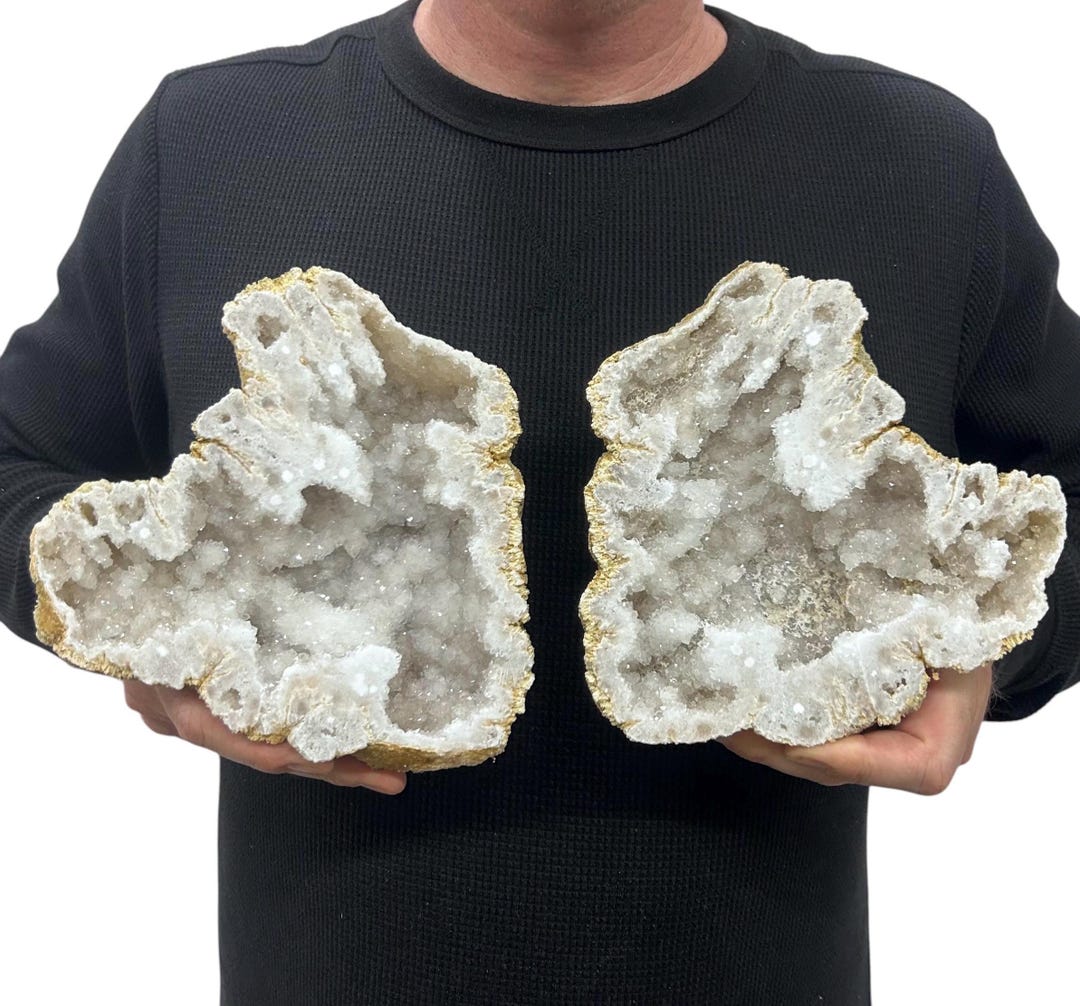 Geode Center Cut Large 6” Saw Cut Geode Half Pairs W/ Metal Stands | Moroccan Druzy ...