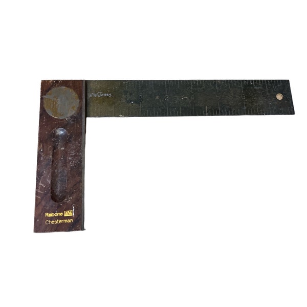 Vintage Rabone Chesterman Brass/Wood Square Measure Ruler