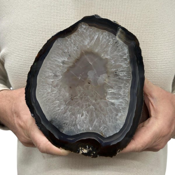Huge Agate  Slab | Slice - Thick w/ Metal stand - Natural Color 7.5" 2.60 lbs | Home Office Décor