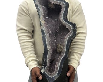 Natural Purple Amethyst Cathedral 53.95 lbs | Standing Geode Cave Color Crystal 22” w/ Base | Home Office Décor
