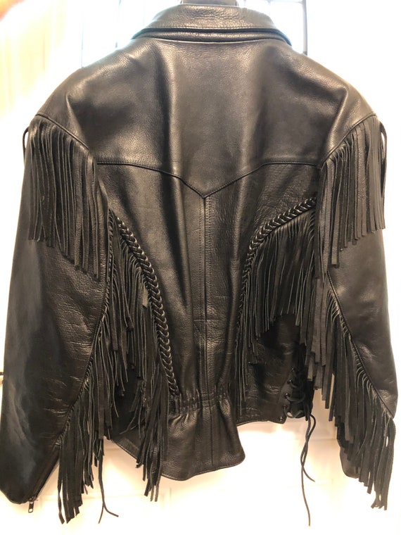 Fringed Black leather Jacket