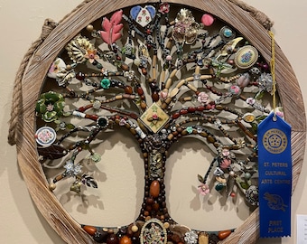 Tree of Life Mosaic Embellished With Vintage Jewelry Personalized Memorial