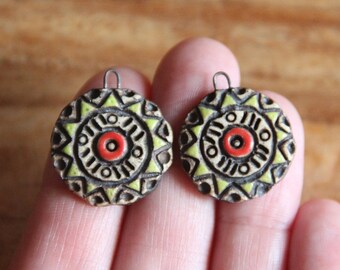 One of a Kind Earring dangles - Handmade ceramic earring beads - for jewellery making - unique ceramic beads