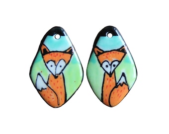 FOXES - a pair of ceramic earring dangles