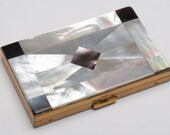 Vintage Volupté compact mother of pearl powder compact MINT has pouch original box 1950s
