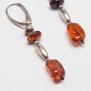 Vintage Baltic Resin earrings Cognac & dark Resin drop clasp earrings sterling silver barrel beads