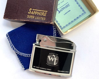 Vintage advertising SAPPHIRE lighter for Warren teed Pharmaceuticals Ohio advertising lighter promotional collectible Mint in box