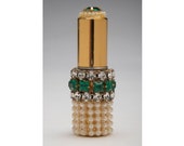 Vintage cigarette lighter HyGlo rhinestone lighter emerald, diamond rhinestones pearls lipstick lighter mint