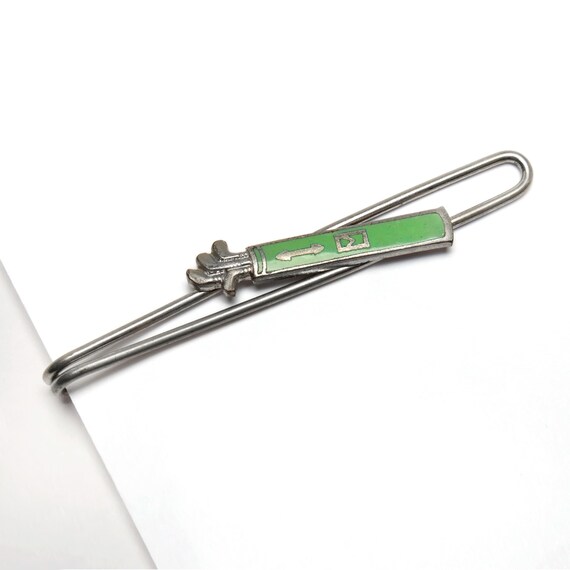 Vintage Golf Bag Tiebar Clip: Green Enamel Silver Tone