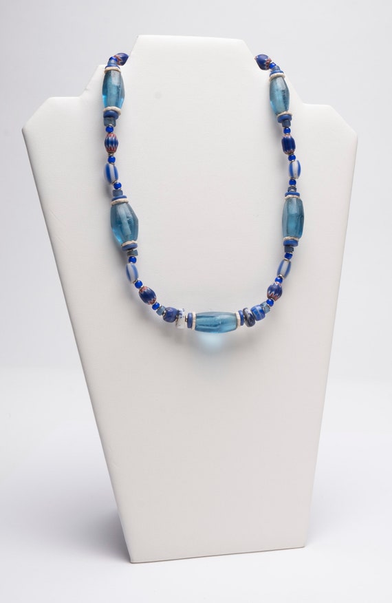 Vintage Trade Bead Necklace, Venetian Chevron, Czech Glass, 20