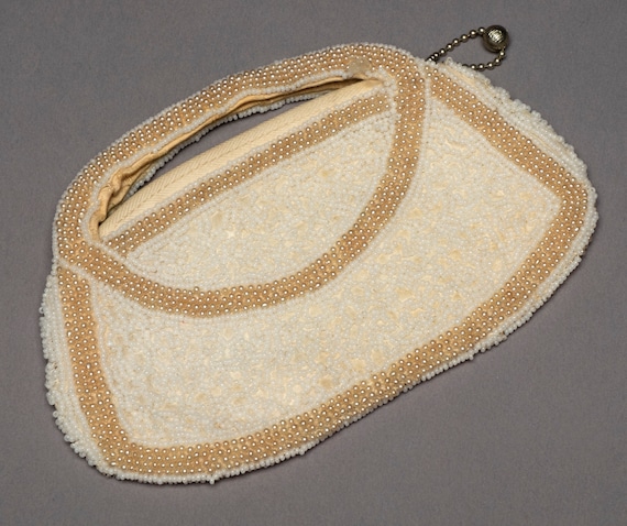Vintage purse white seed beads and pearls clutch … - image 1