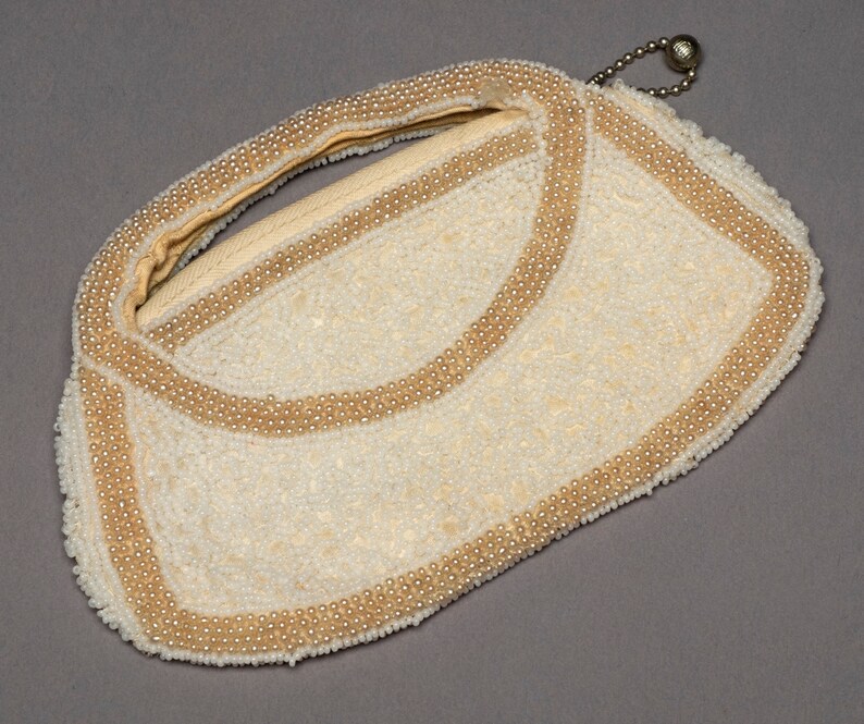 Vintage purse white seed beads and pearls clutch evening handbag purse 1920's image 1