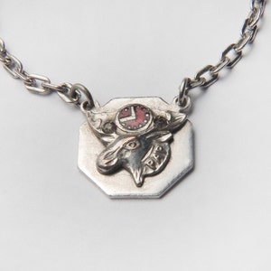 Tie bar/clip Vintage LOOM Loyal Order of Moose jewel chips,red enamel clock on silver tone 1940&#39;s #101